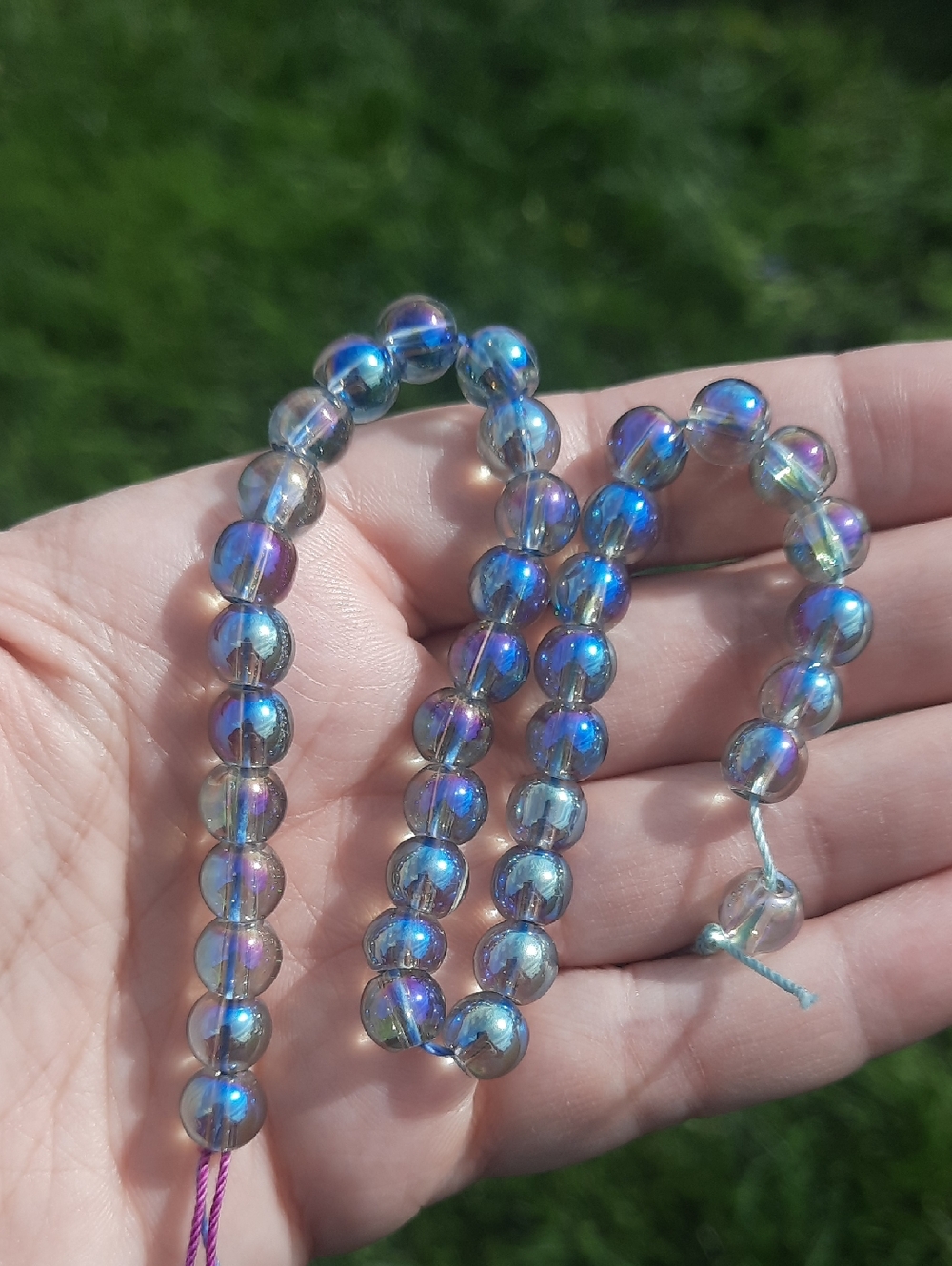 8mm Aura Coated Mermaid Glass Bead Strand - 10"